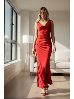 Women's oys Red Cowl Neck Sleeveless Maxi Dress M